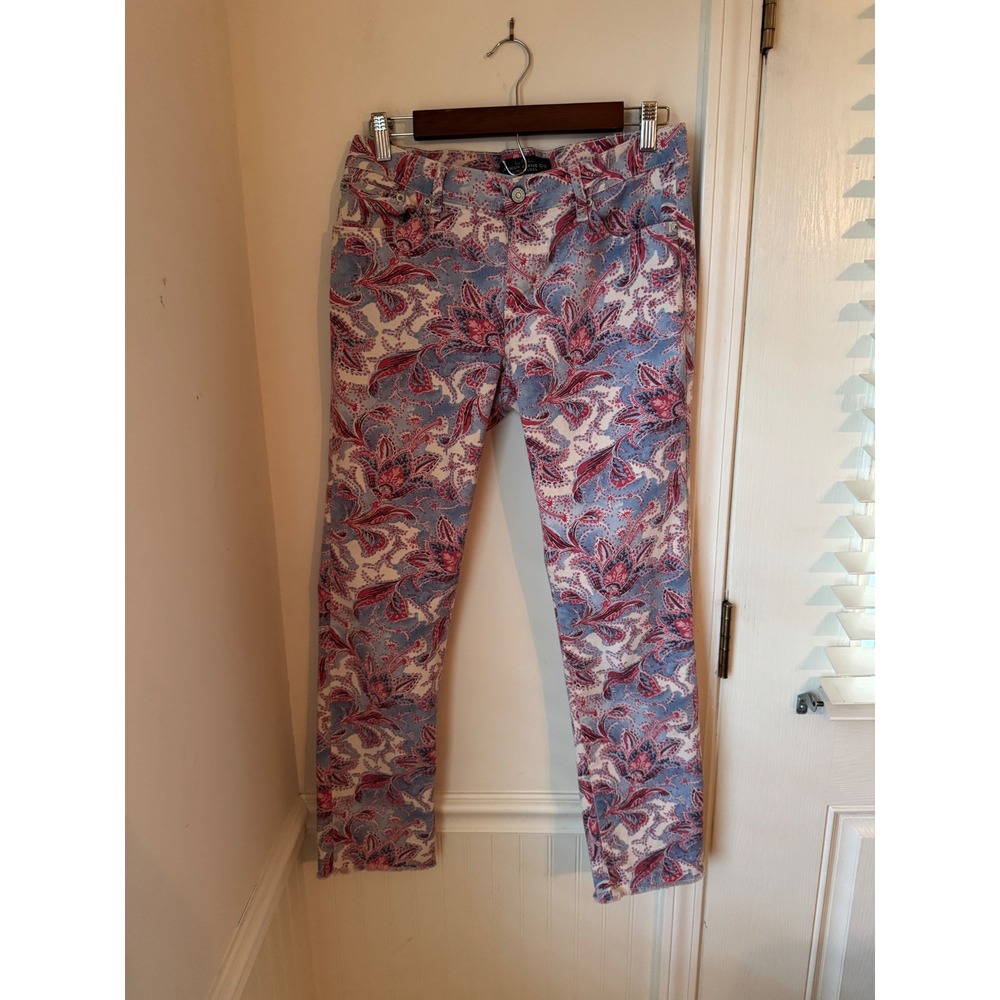 Lauren Ralph Lauren Paisley Modern Straight Ankle Jeans Blue Red/Pink Size 6